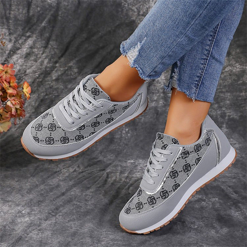 Flower Print Lace-up Casual Fashion Shoe