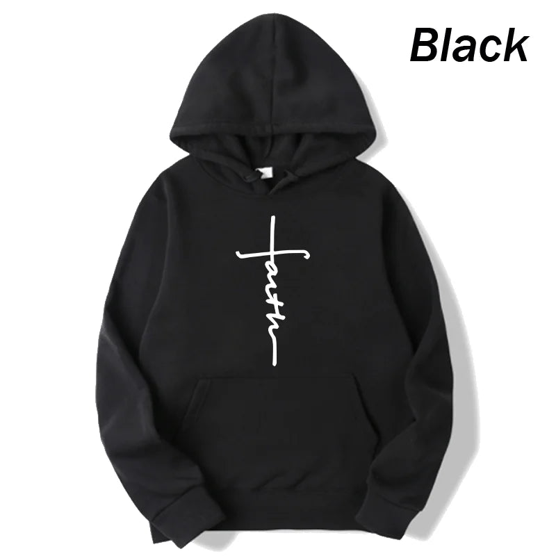 Unisex Cool Faith Print Fleece Sport Crew Neck Hoodie Sweatshirt