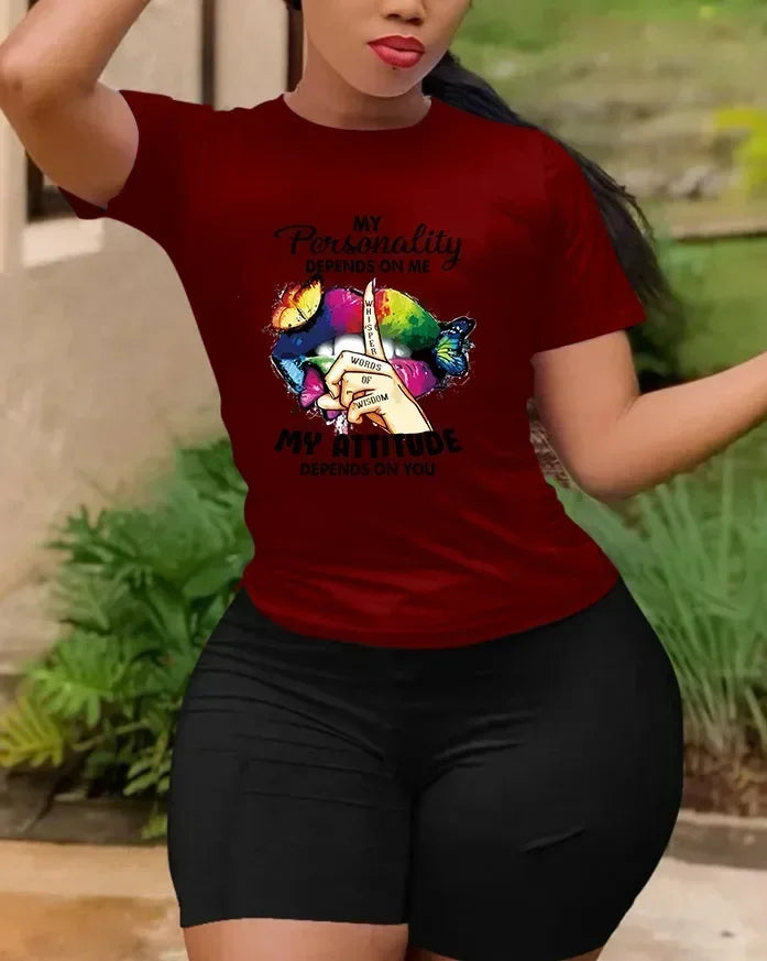 Casual Short Sleeved Top and Trousers Two Piece Faith Print Plus Size 2 Piece Set