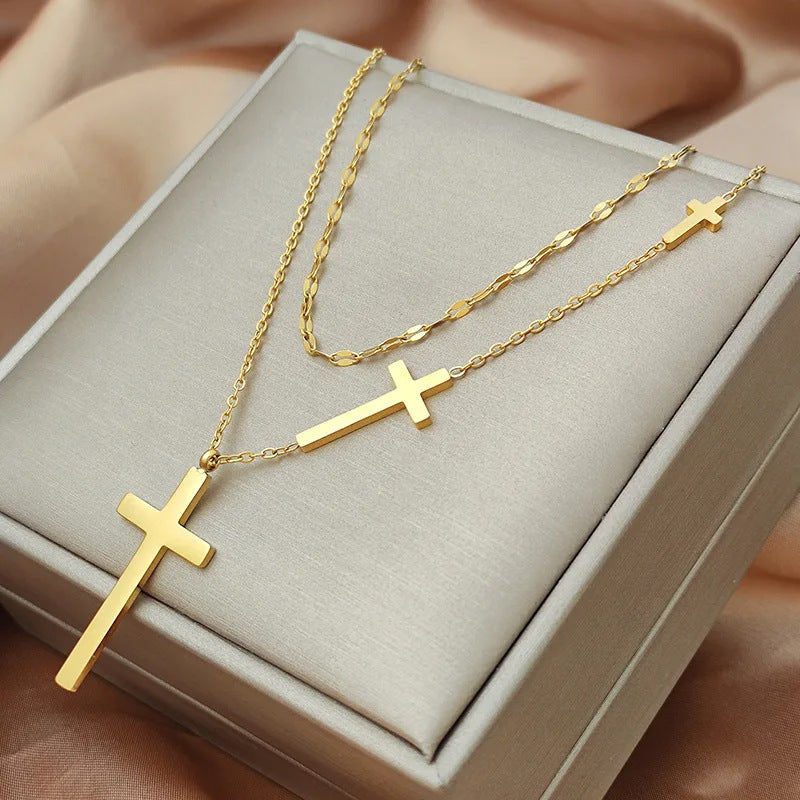 All-match Double Layer Cross Necklace