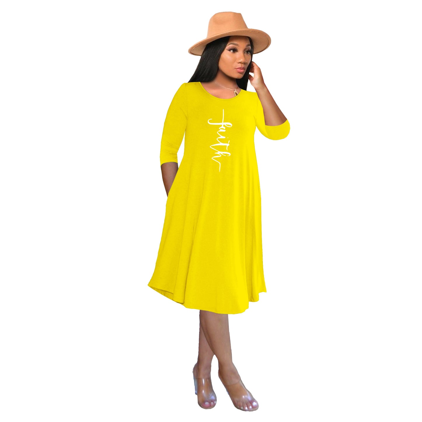 Women's Mid Skirt Casual Faith Print T-Shirt Dress