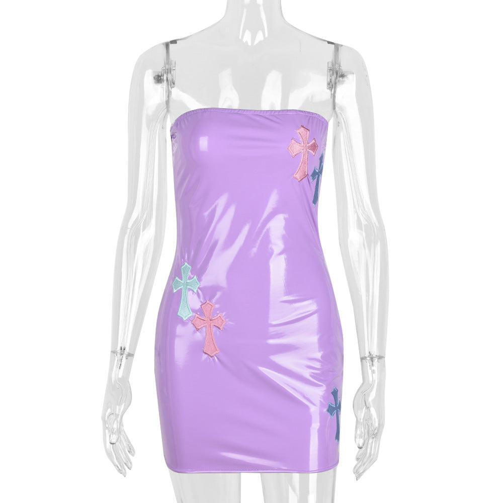 Stretch Leather Cross Wrap Dress