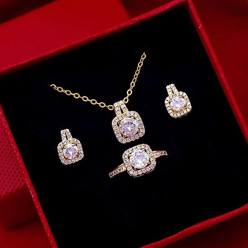 Fashion Zircon Gem Pendant Chain Choker Set