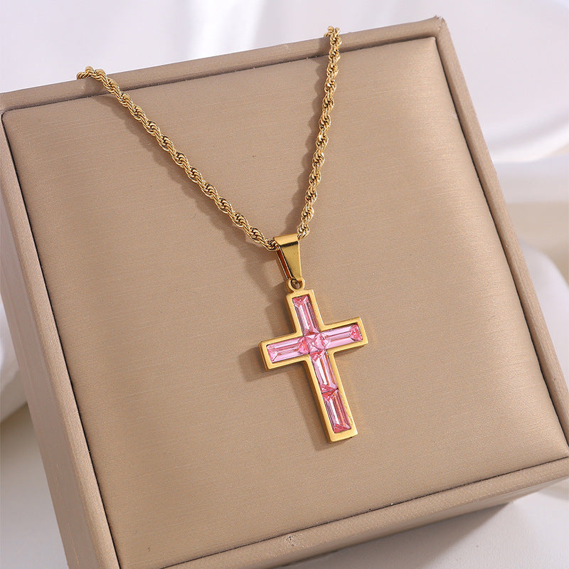 Fashion  Diamond Cross No Color Fading Necklace