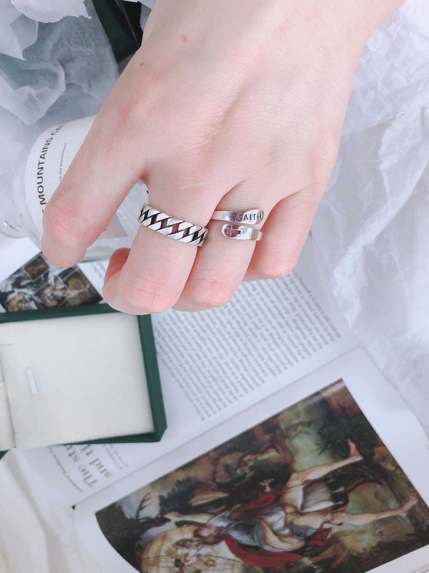 925 Sterling Silver Adjustable opening Hong Kong Style Cross Ring