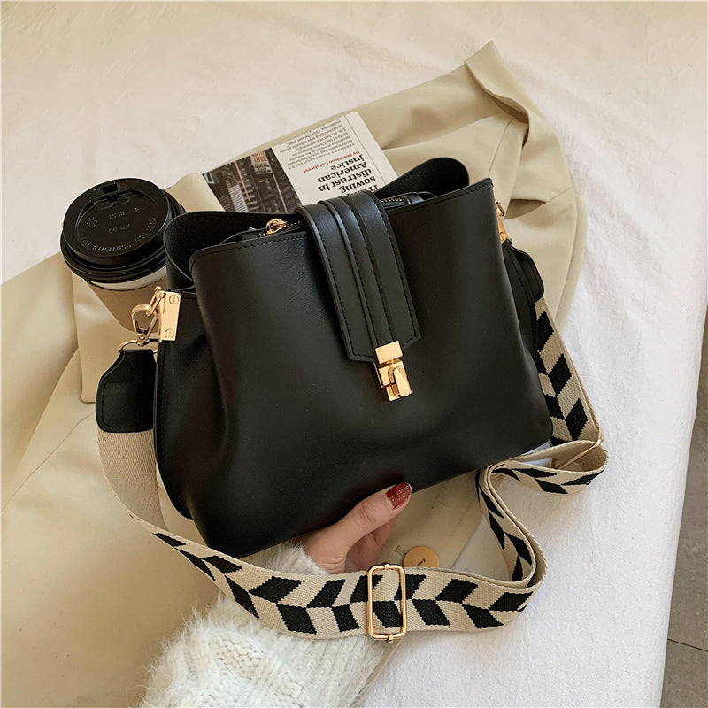 Wide Single Shoulder Strap Bucket Bag