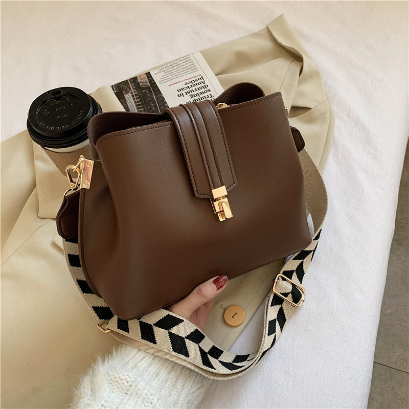 Wide Single Shoulder Strap Bucket Bag