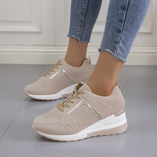 Platform Wedge Heel Casual Shoes Lace-up Mesh Sneakers