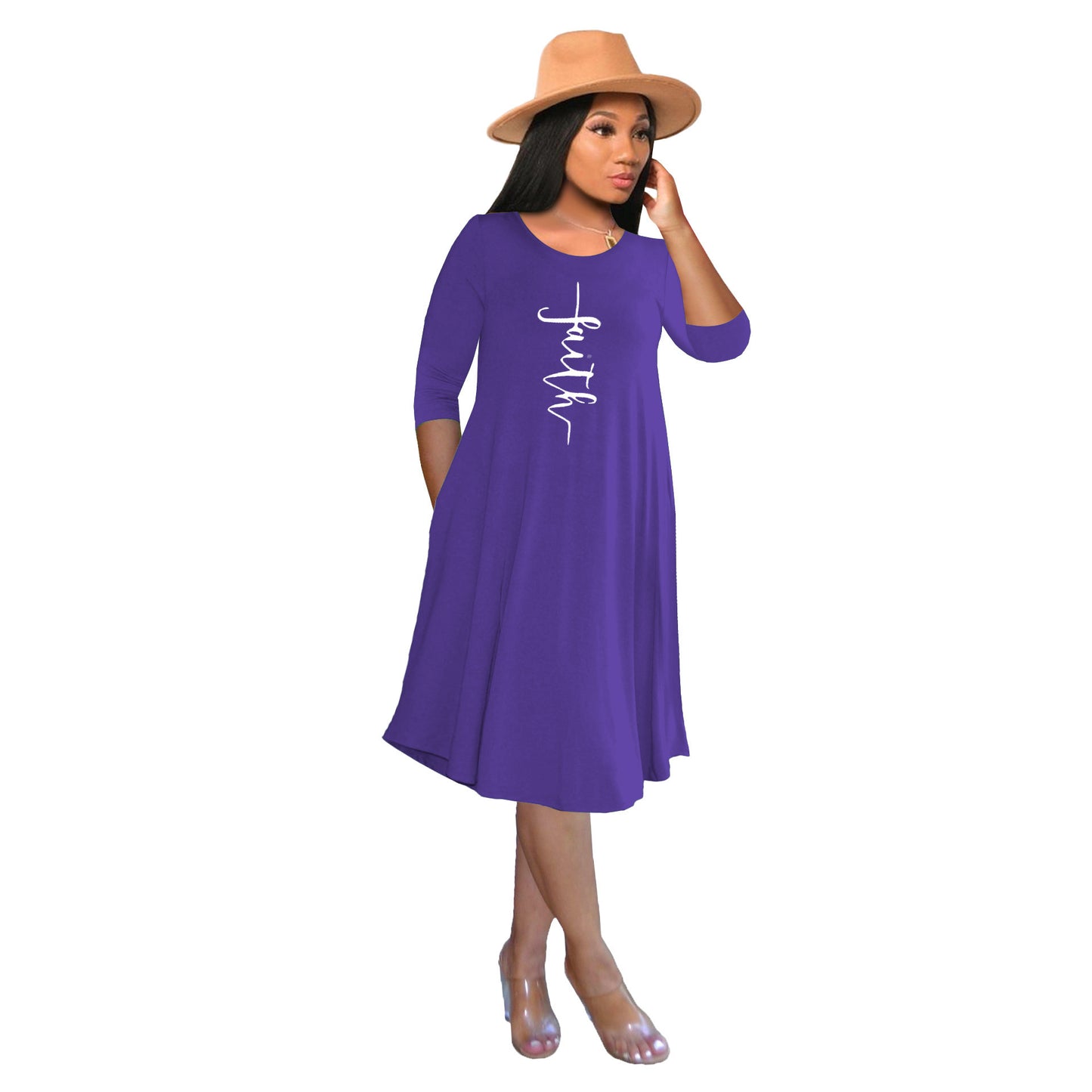 Women's Mid Skirt Casual Faith Print T-Shirt Dress