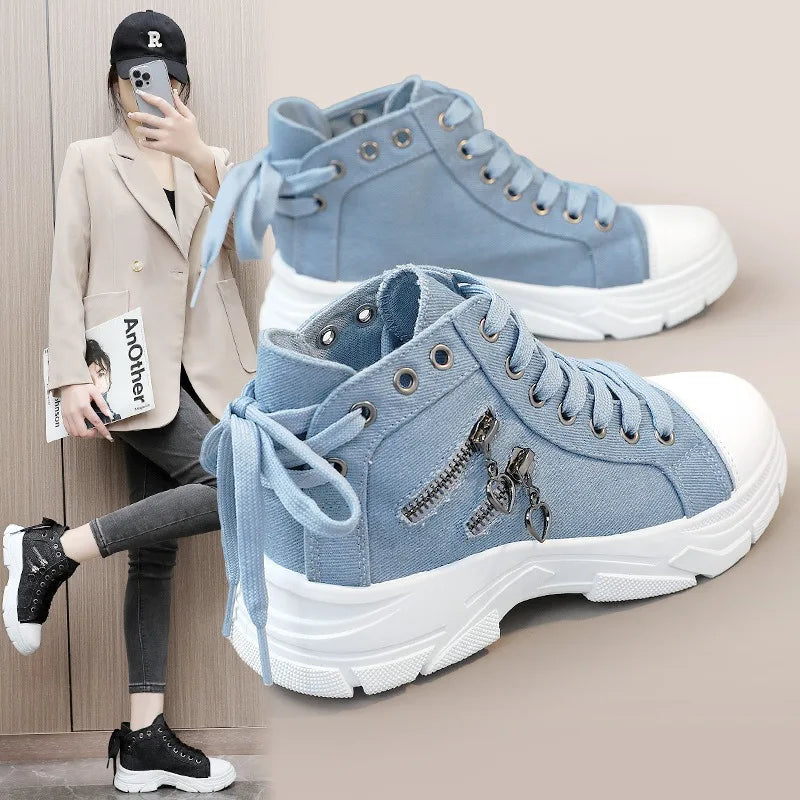 Canvas Breathable Denim High-top Denim Sneakers