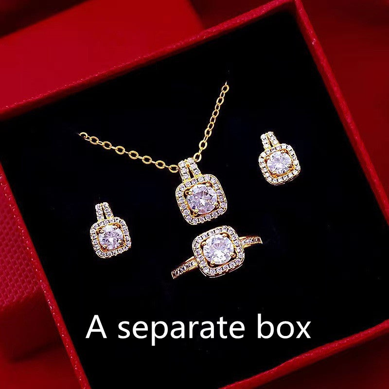 Fashion Zircon Gem Pendant Chain Choker Set