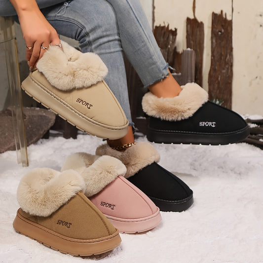 Women Cozy Faux Fur Non- Slip Platform Slipper Shoe