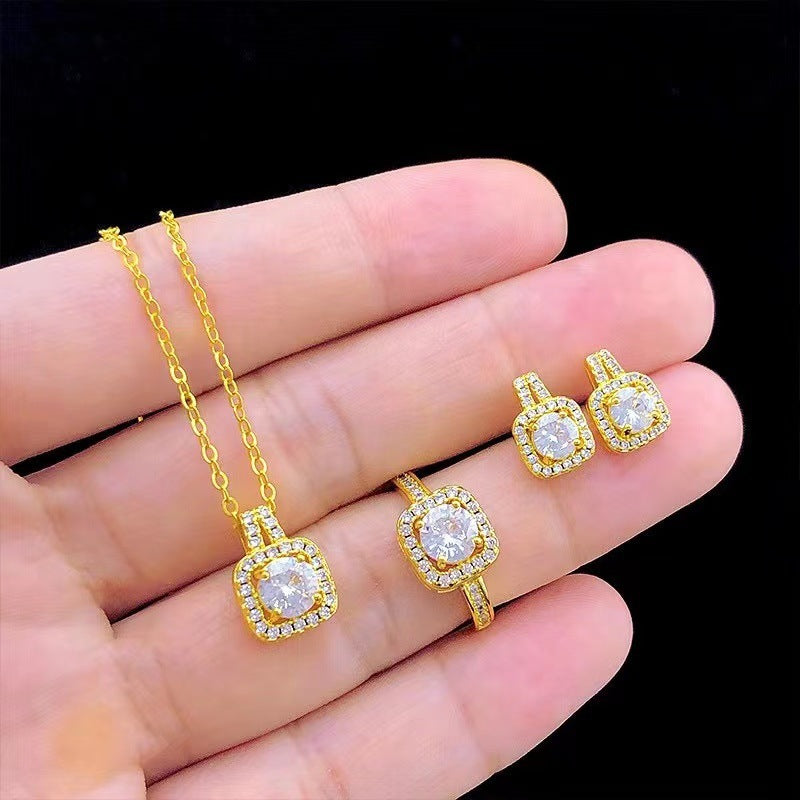 Fashion Zircon Gem Pendant Chain Choker Set
