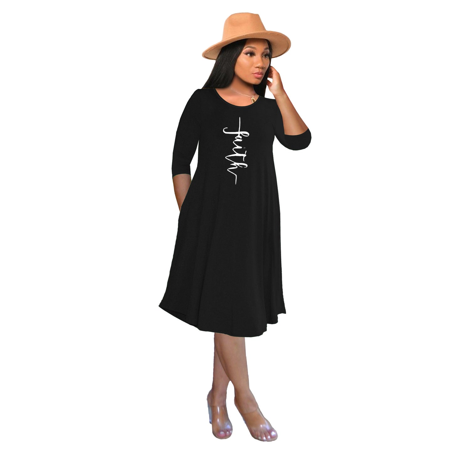 Women's Mid Skirt Casual Faith Print T-Shirt Dress