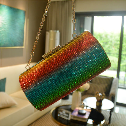 Luxury Rainbow Gradient Diamond Party Clutch Bag
