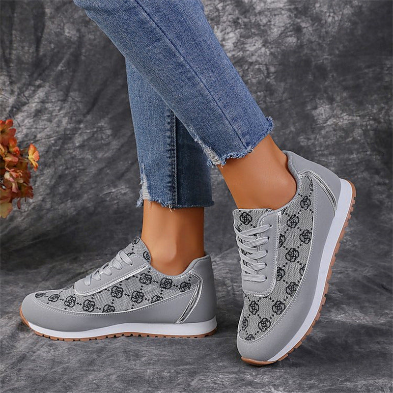 Flower Print Lace-up Casual Fashion Shoe