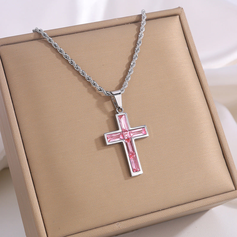 Fashion  Diamond Cross No Color Fading Necklace