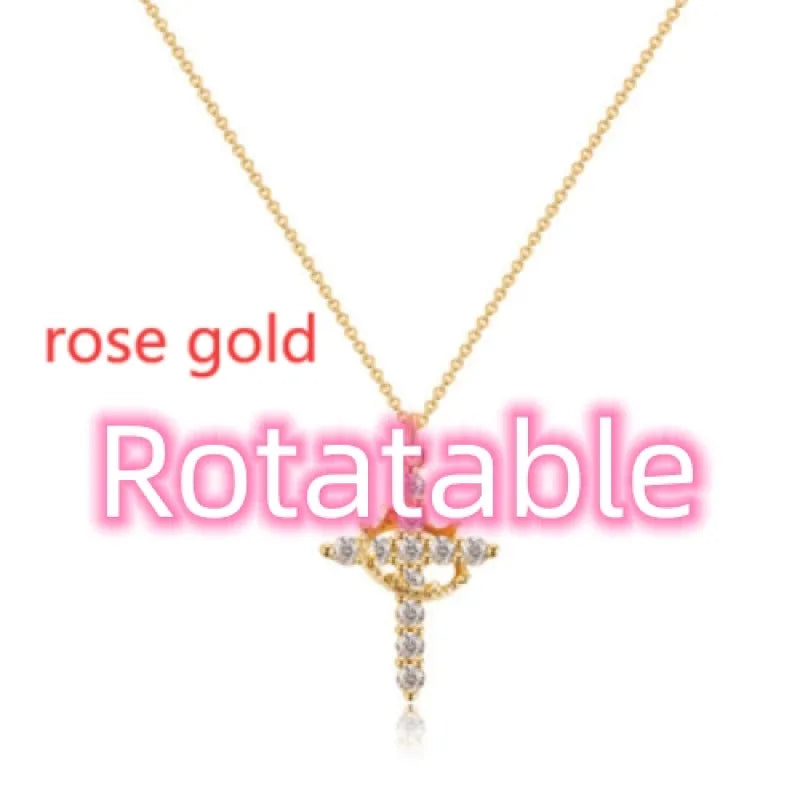 Women Rotatable Cross Crown Diamond Fashion Necklace