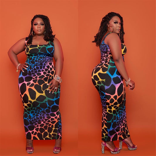 Color Leopard Print Maxi Dress