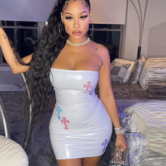 Stretch Leather Cross Wrap Dress