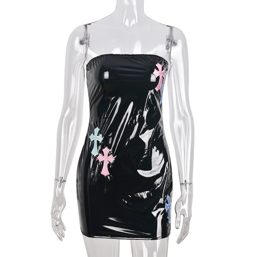 Stretch Leather Cross Wrap Dress