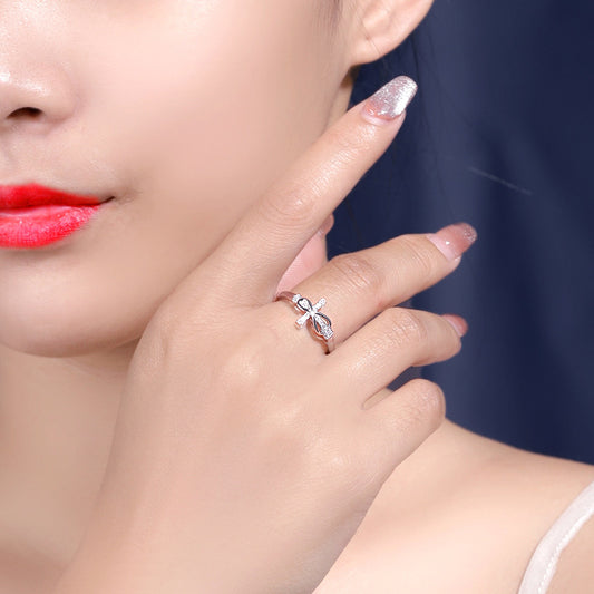 Simple Zircon Stone S925 Silver Cross Adjustable Opening Ring