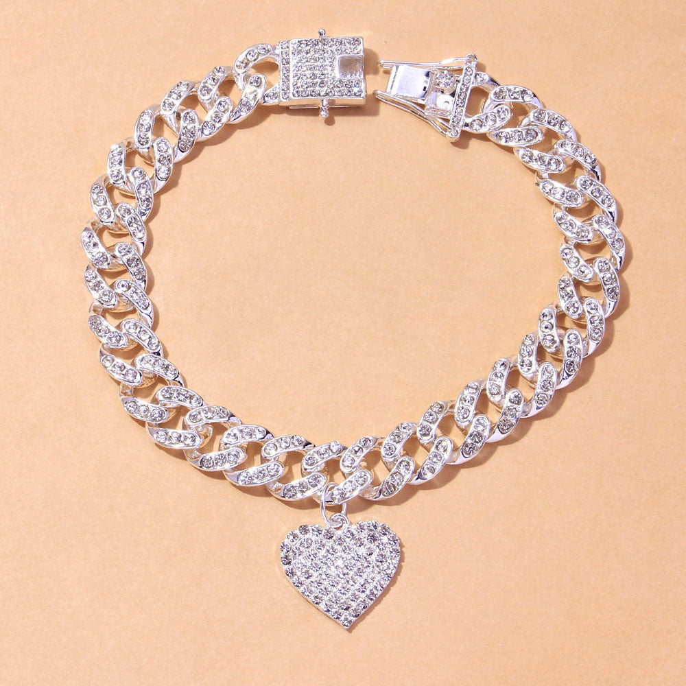 Fashion Luxury Diamond Heart Pendant Anklet