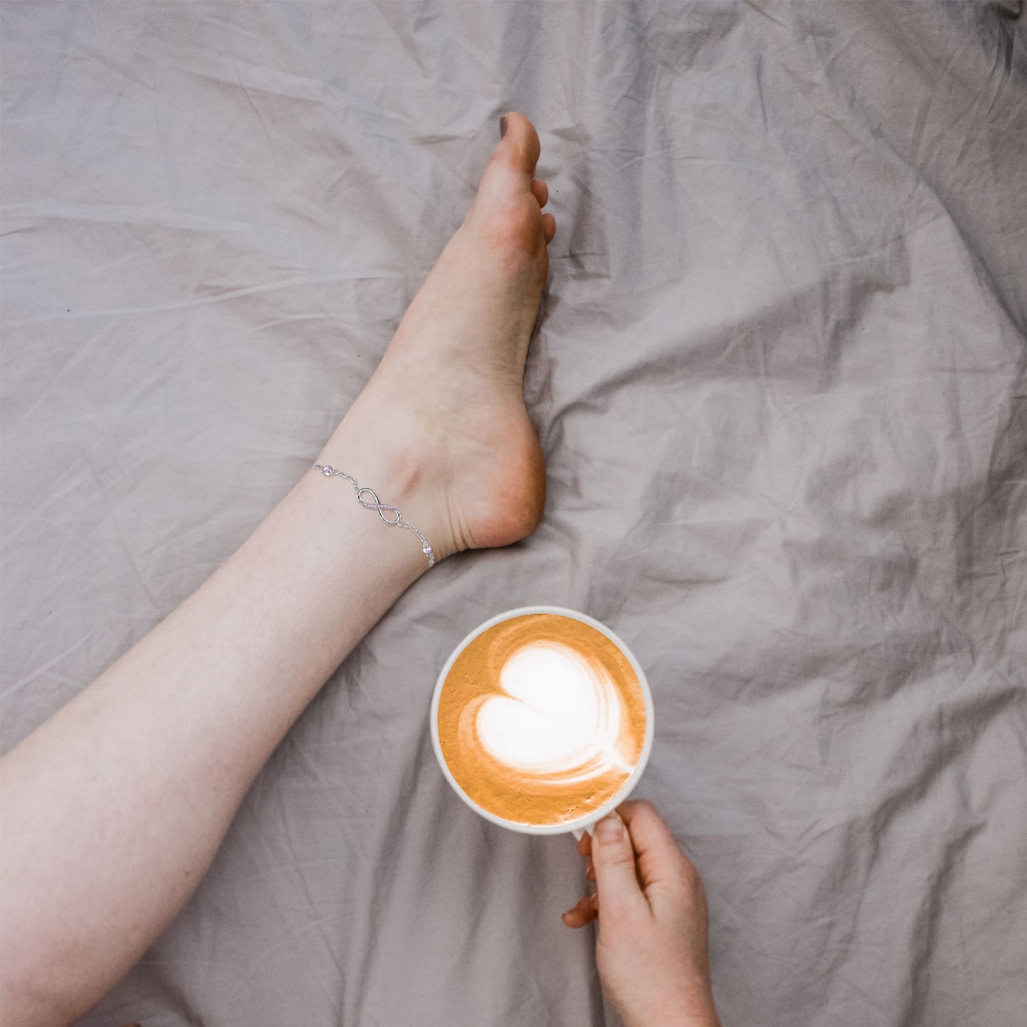 Sterling Silver Endless Love Symbol Adjustable Chain Charm Anklet