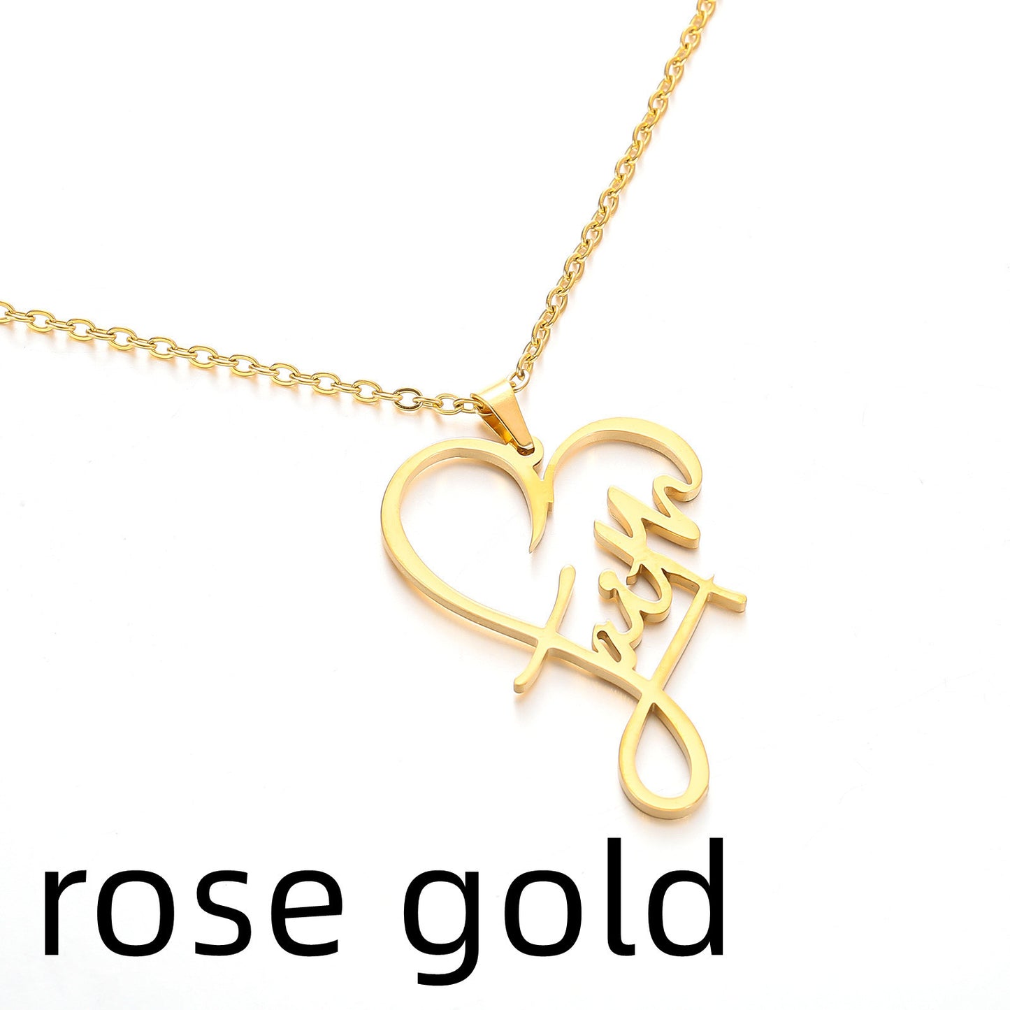 Stainless Steel Faith Peach Heart Necklace Belief English Name Gift