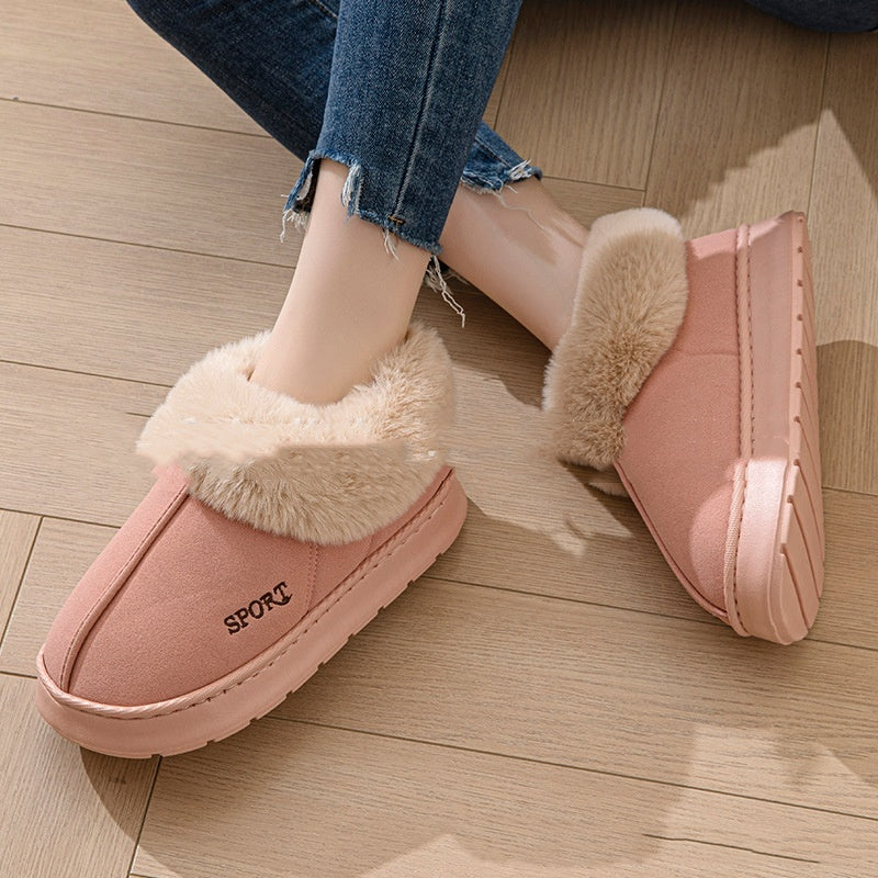 Women Cozy Faux Fur Non- Slip Platform Slipper Shoe