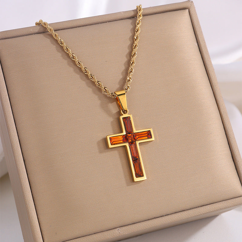 Fashion  Diamond Cross No Color Fading Necklace