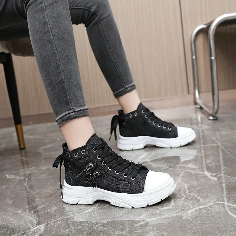 Canvas Breathable Denim High-top Denim Sneakers