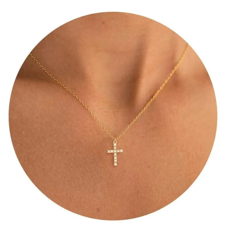 Women Rotatable Cross Crown Diamond Fashion Necklace