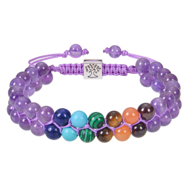 Chakra 7 6mm Stone Bead Yoga Meditation,Healing Crystal Double Layer Natural Gemstone Beaded Anxiety Bracelets