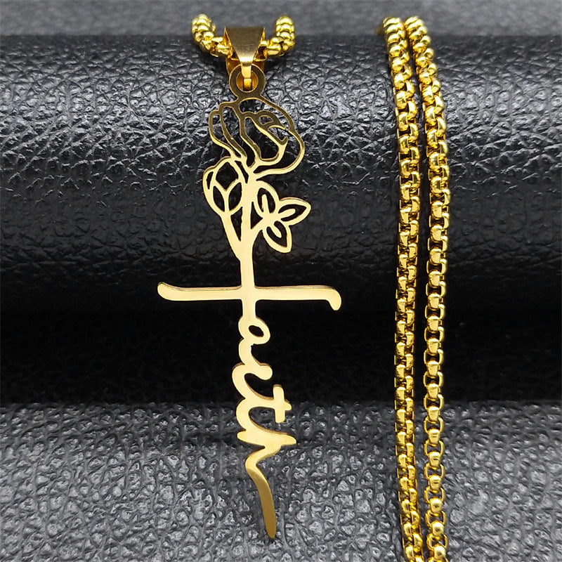 Cross Rose 18K Gold Necklace