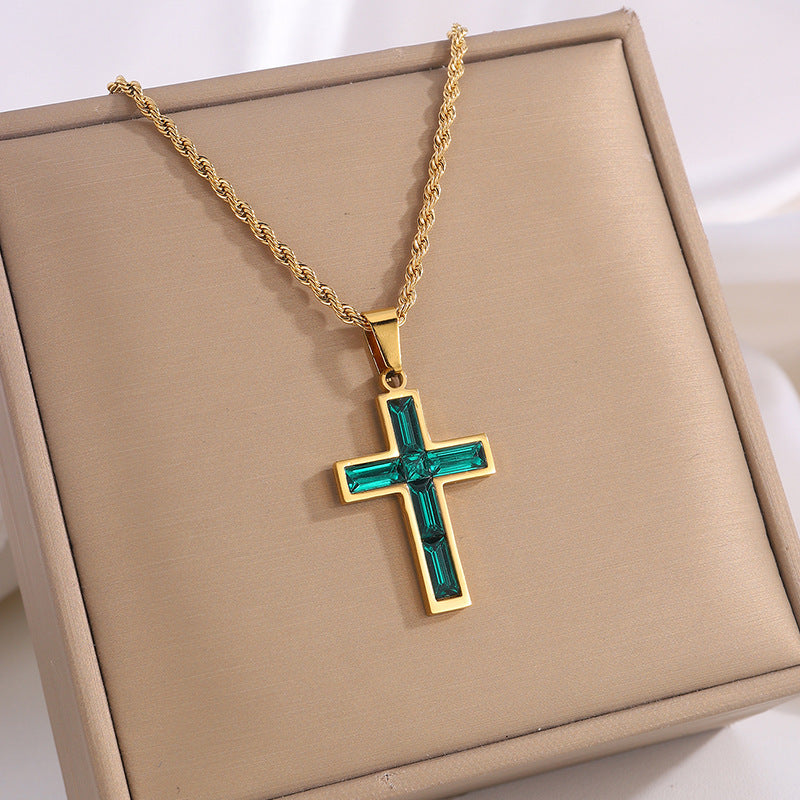 Fashion  Diamond Cross No Color Fading Necklace