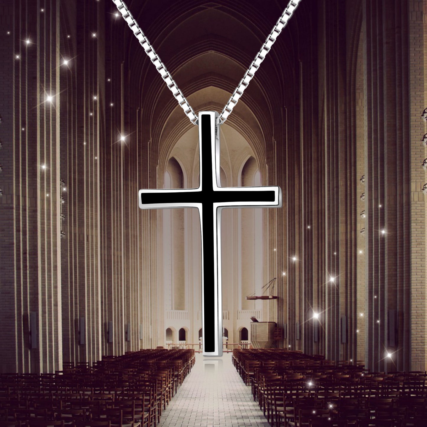 Black Cross Pendant 925 Sterling Silver Classic Cross Necklace