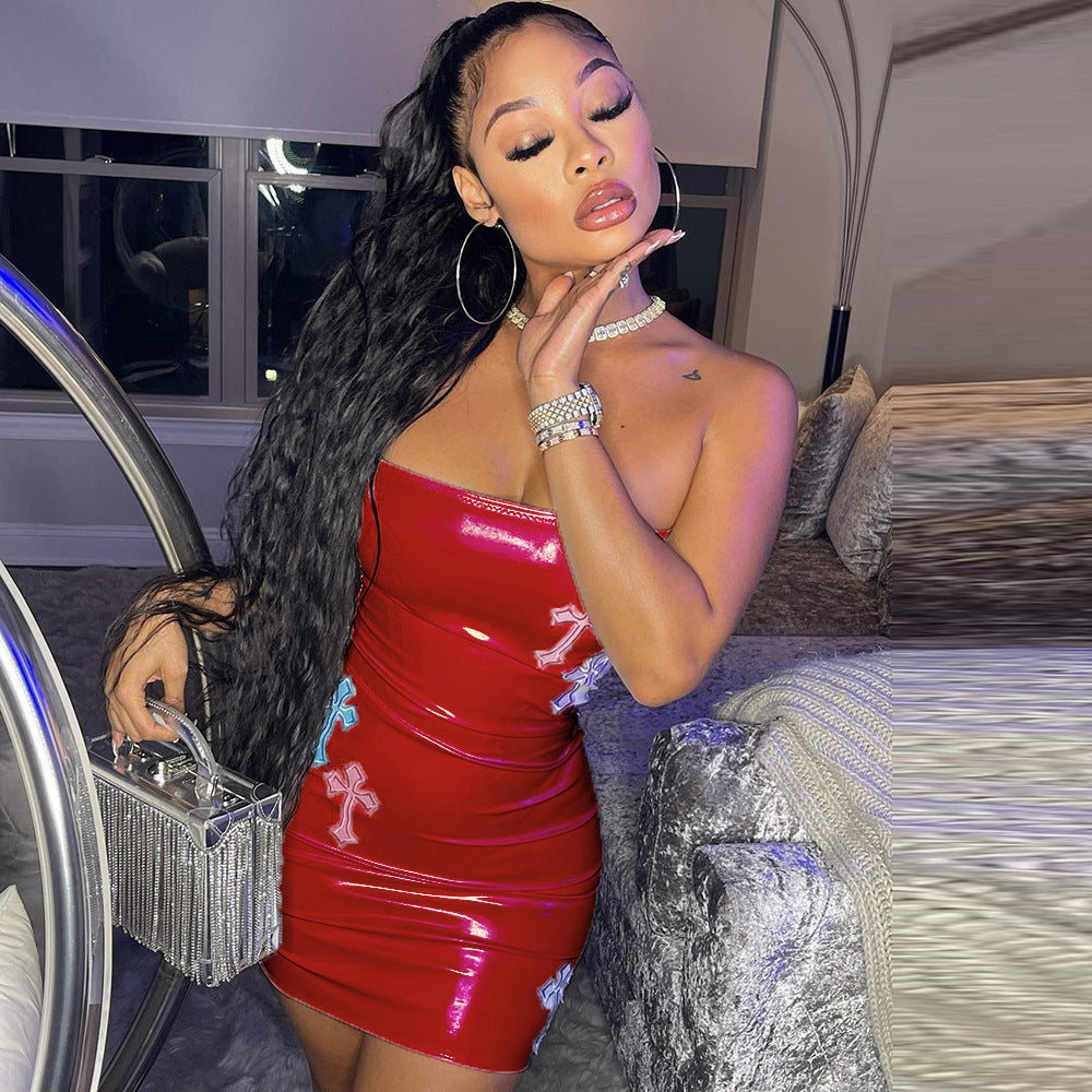 Stretch Leather Cross Wrap Dress