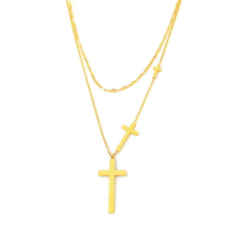 All-match Double Layer Cross Necklace