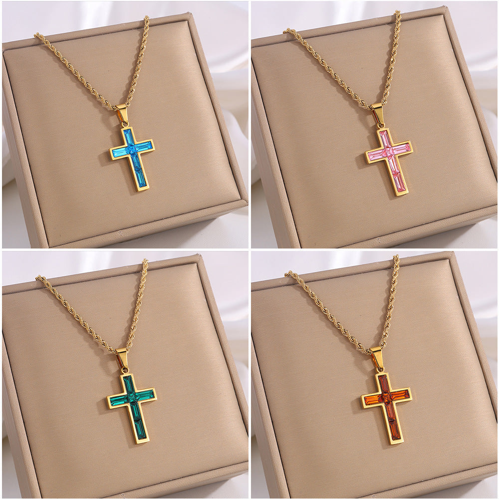 Fashion  Diamond Cross No Color Fading Necklace