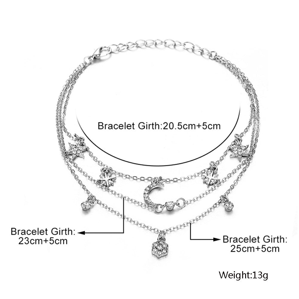 Heart Shape Diamond Cross, Stars and Moon Anklet