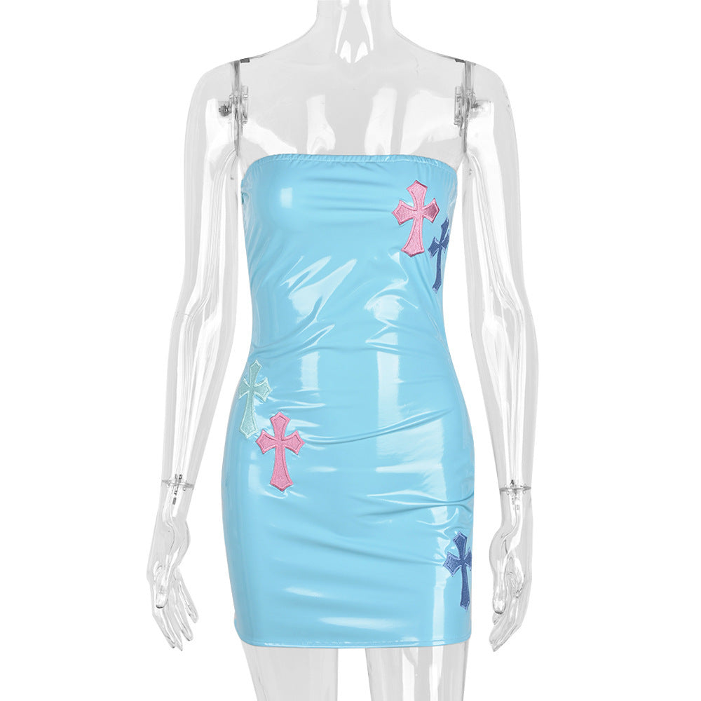 Stretch Leather Cross Wrap Dress