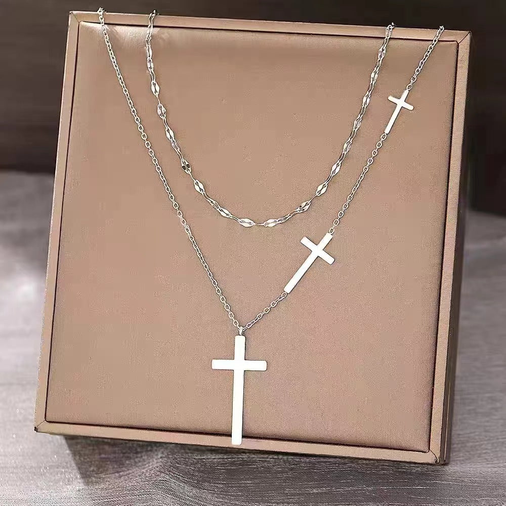 All-match Double Layer Cross Necklace