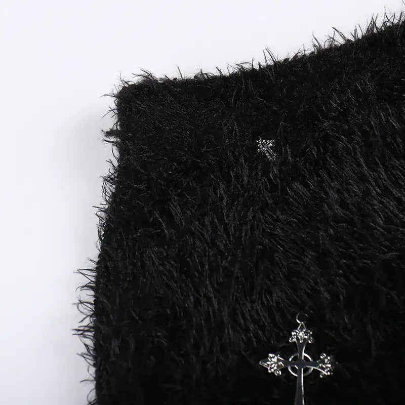 Most Sacred Fuzzy Cross Charm Mini Skirt