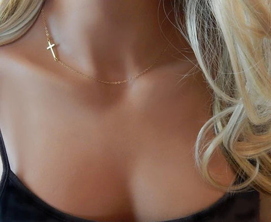 Cross Pendant Gold Color Choker Necklace