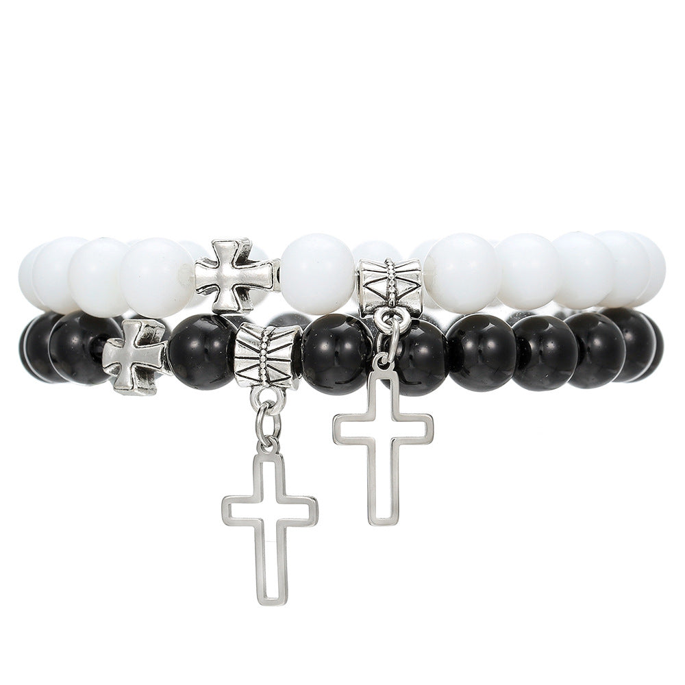 Friendship or Couple Glass Beaded Cross Bracelet