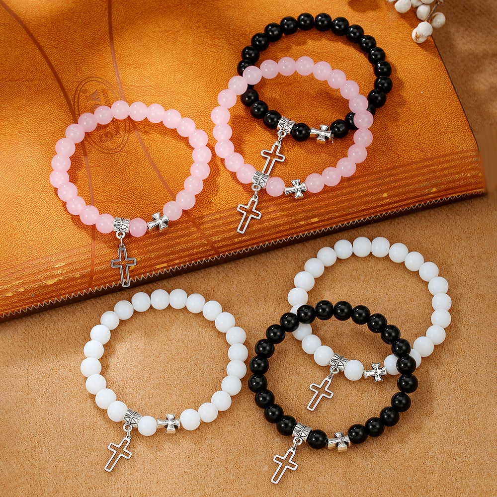 Friendship or Couple Glass Beaded Cross Bracelet