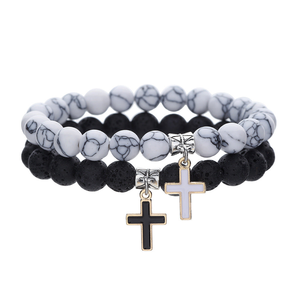 Friendship or Couple Glass Beaded Cross Bracelet