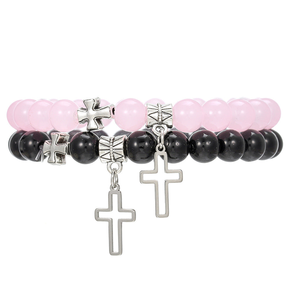 Friendship or Couple Glass Beaded Cross Bracelet