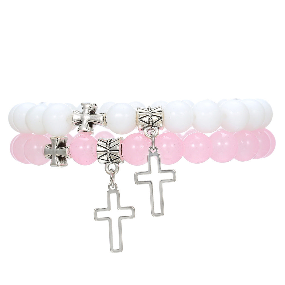 Friendship or Couple Glass Beaded Cross Bracelet